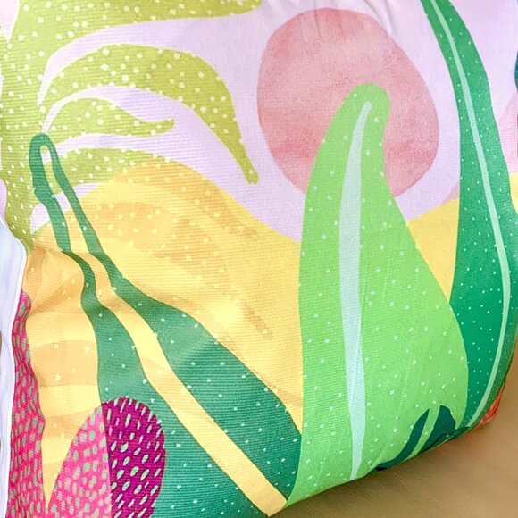 18"x18" Whimsical Colorful Tropical Jungle Leaves Plants Soft Throw Pillow Cover - Picture 2 of 4